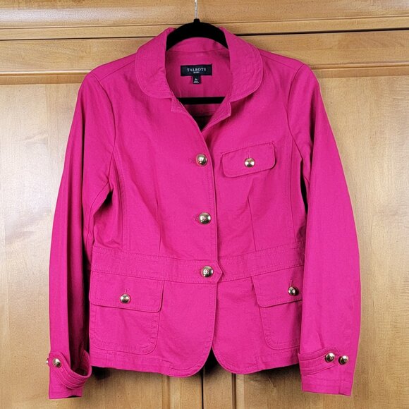 Talbots Stretch Cotton Hot Pink Gold Button Jacket - 8P - Picture 2 of 15